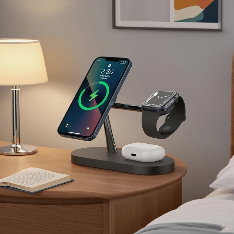 Estação de Carregamento Sem Fios 3 em 1 para iPhone, Apple Watch e AirPods