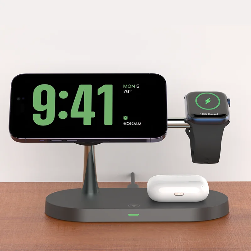 Estação de Carregamento Sem Fios 3 em 1 para iPhone, Apple Watch e AirPods